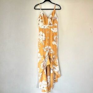 Lulus Darling Daylily Mustard Yellow Floral High Low Maxi Dress Small